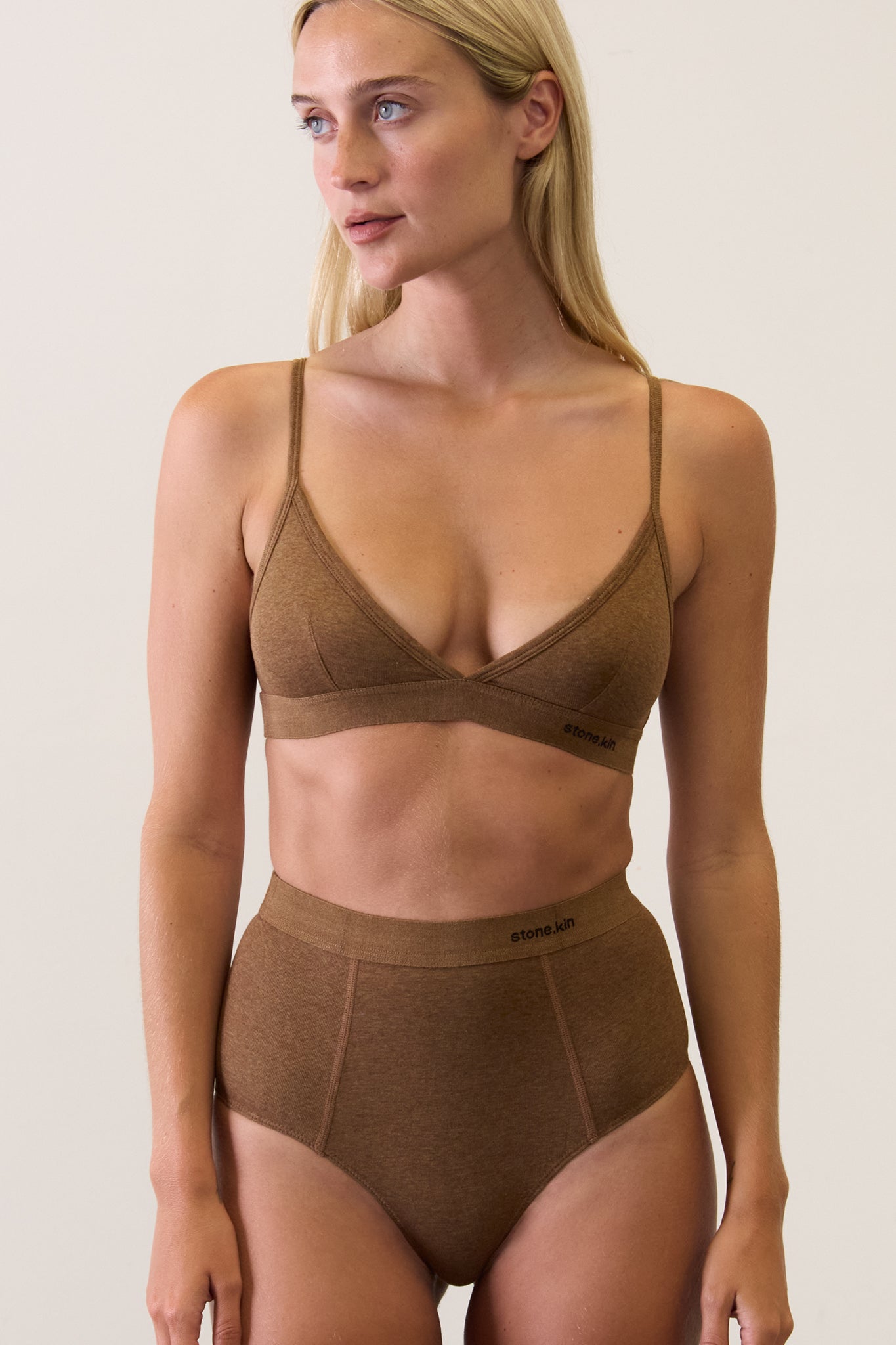 Scoop Back Bralette in Organic Cotton Rib - Brown