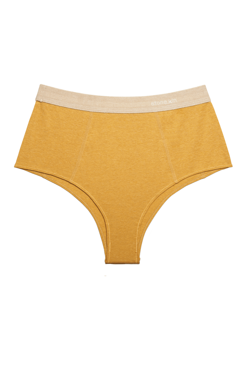 Hi Brief in Organic Cotton Rib - Mustard and Sand