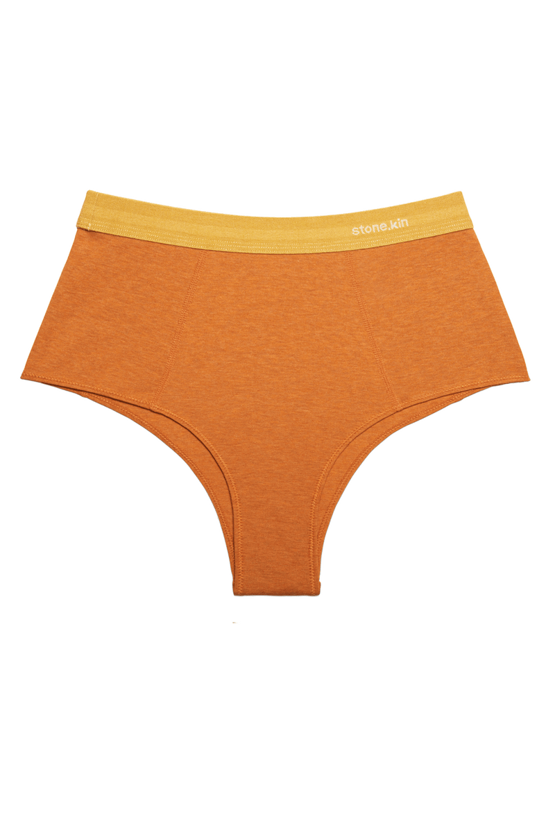 Hi Brief in Organic Cotton Rib - Papaya and Mustard
