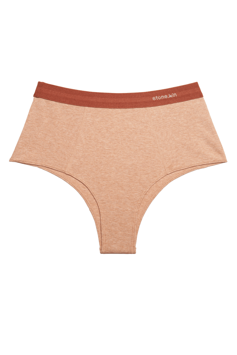 Hi Brief in Organic Cotton Rib - Nude and Rust