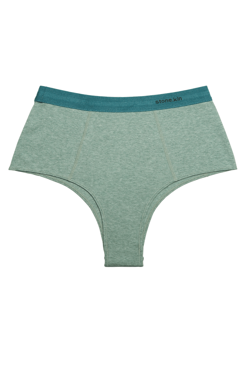 Hi Brief in Organic Cotton Rib - Sage and Teal