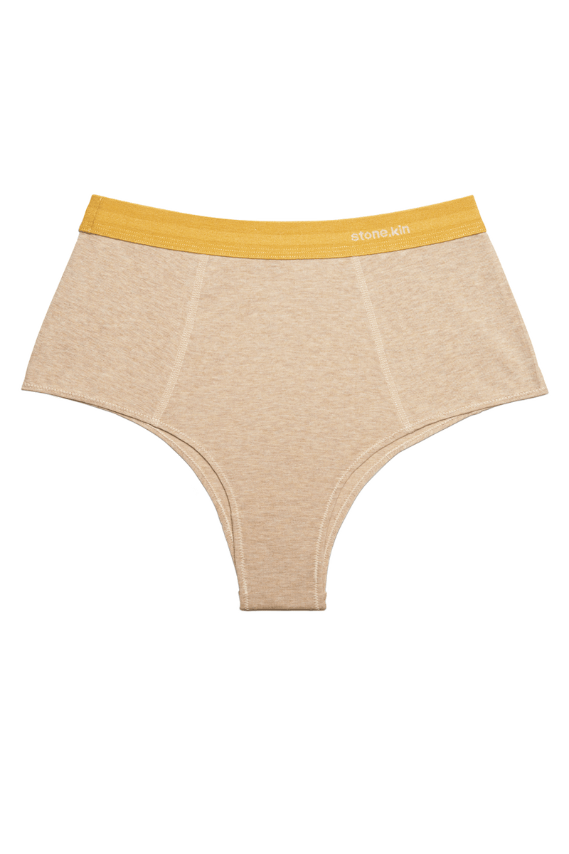 Hi Brief in Organic Cotton Rib - Sand and Mustard