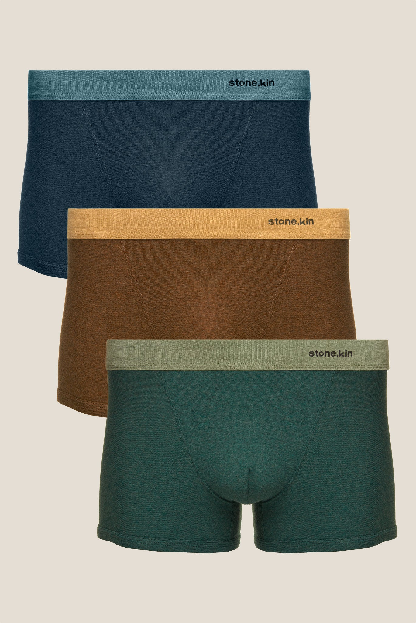 Organic Cotton Rib Boxer Brief 3-Pack Brown Teal Lake by Stone.kin - Ultra-soft men's boxer briefs offering premium comfort in a stylish pack