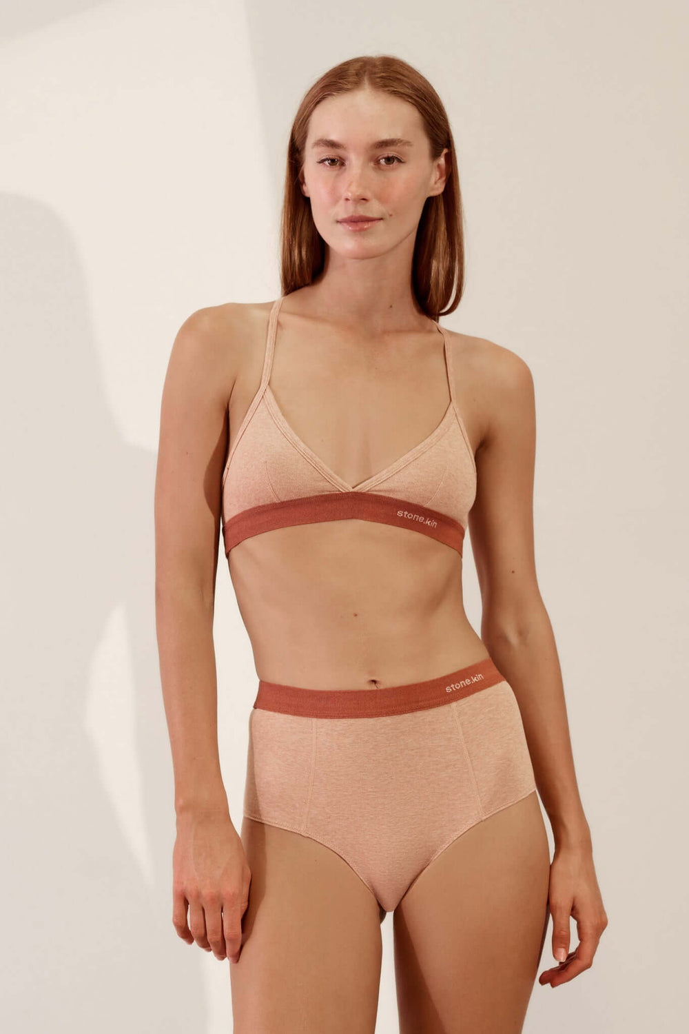 Slip en coton bio côtelé - Nude / Rouille