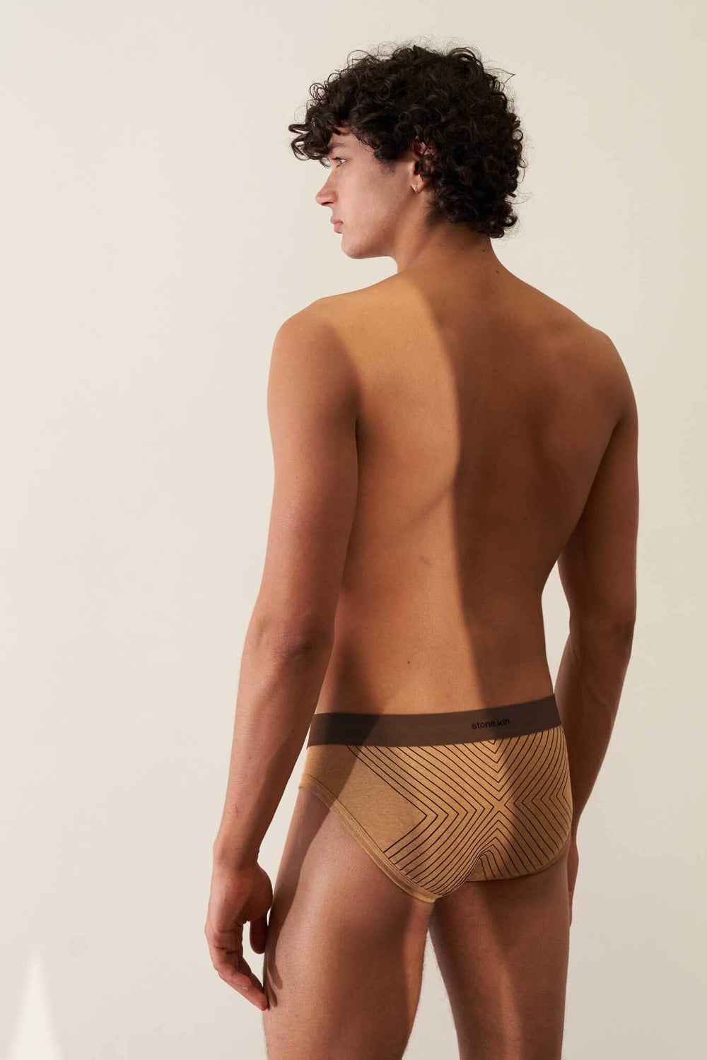 Organic Cotton Rib Men's Brief - Camel with Brown Cross