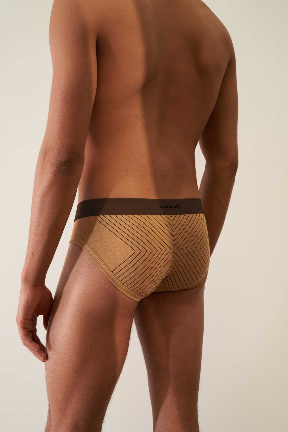 Organic Cotton Rib Men's Brief - Camel with Brown Cross