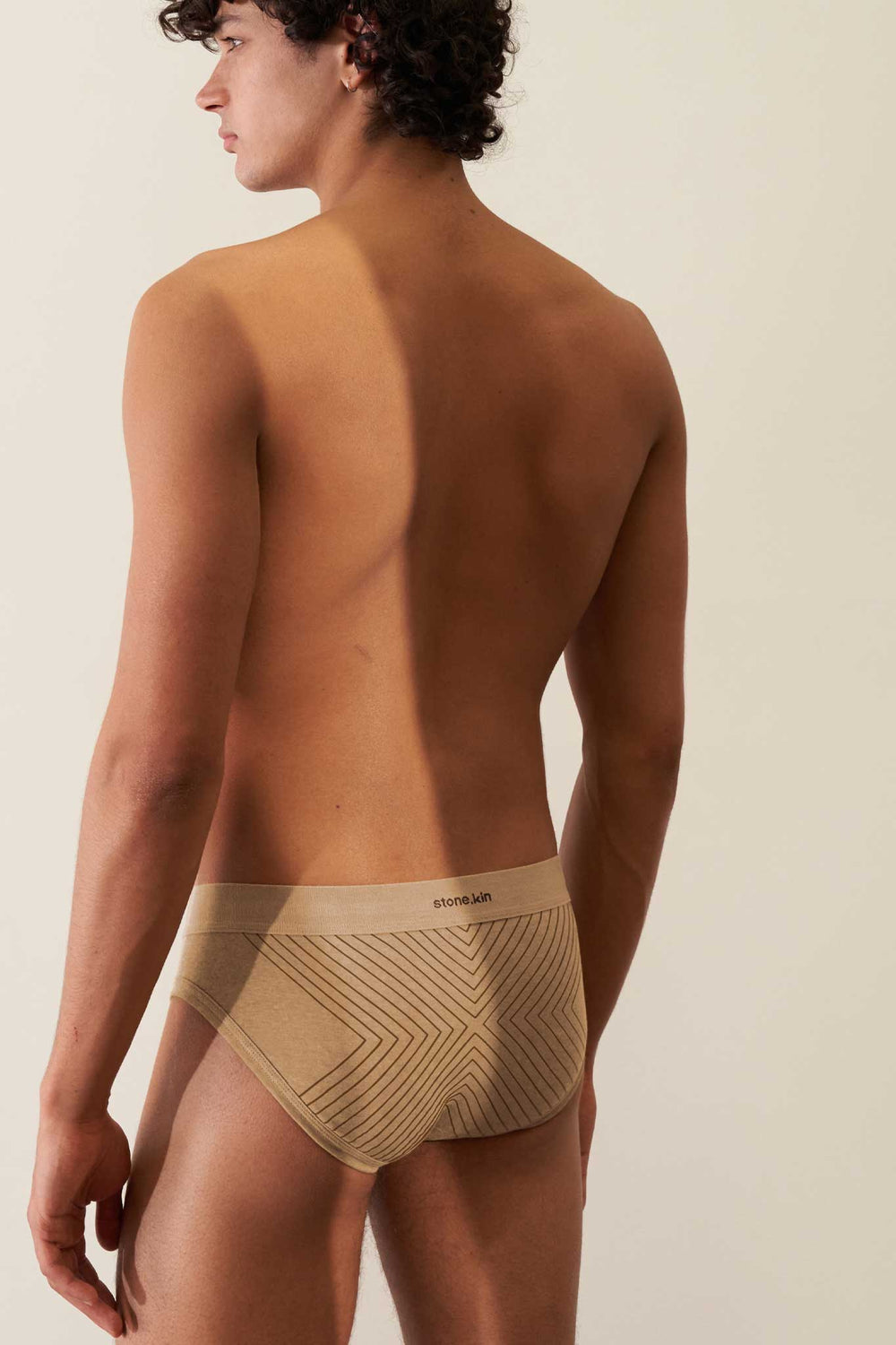 Organic Cotton Rib Men's Brief - Sand with Tar Cross