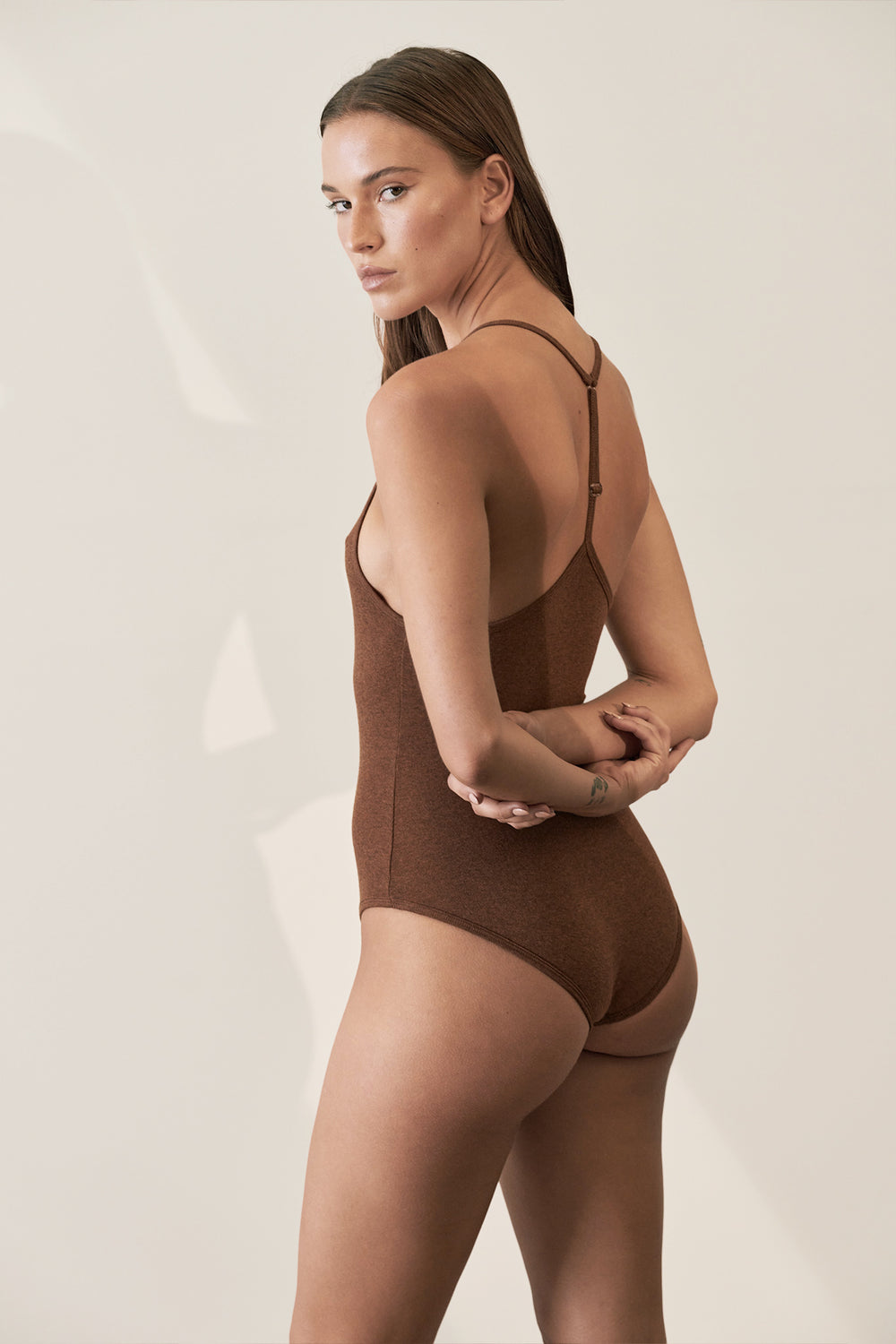 Body en coton bio côtelé / Marron