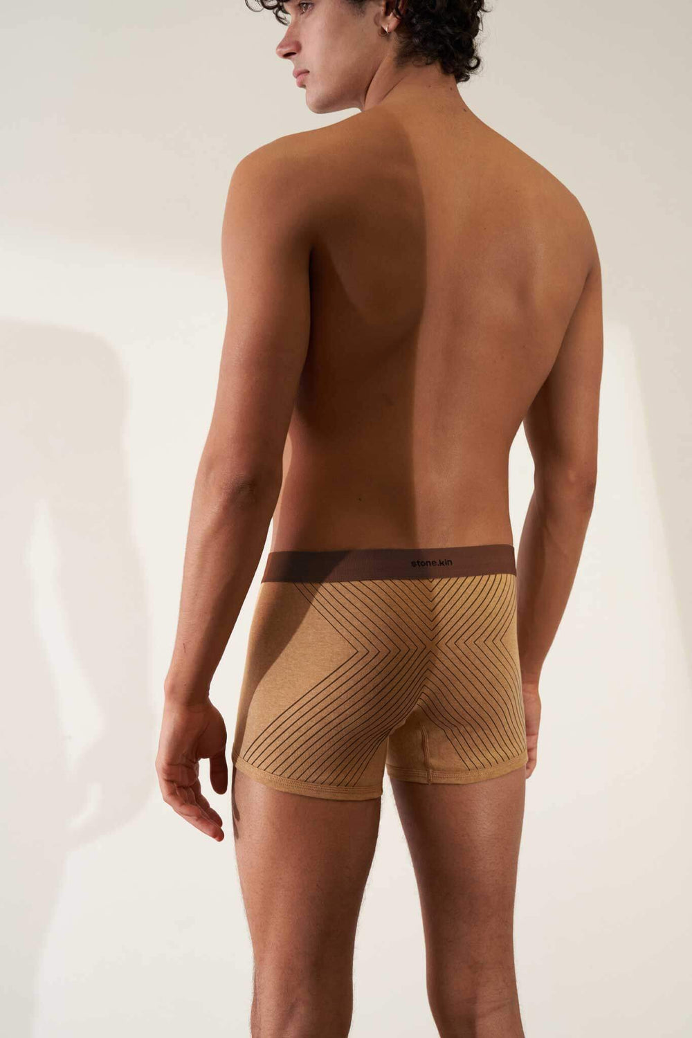 Boxer Brief in Organic Cotton Rib - Camel with Brown Cross