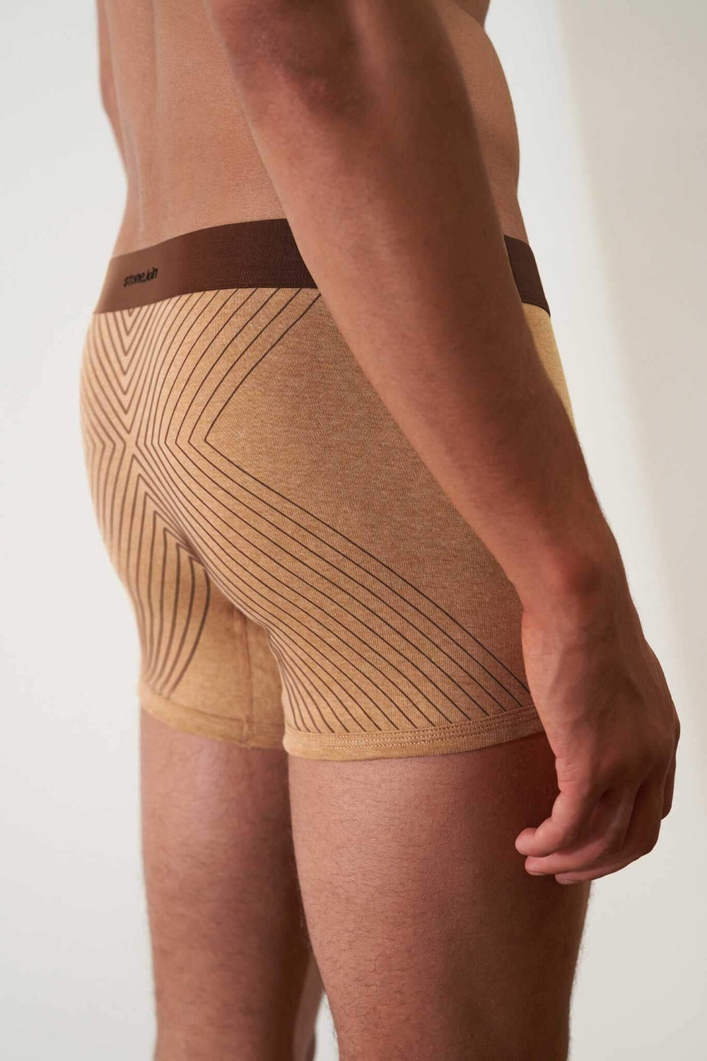Boxer Brief in Organic Cotton Rib - Camel with Brown Cross