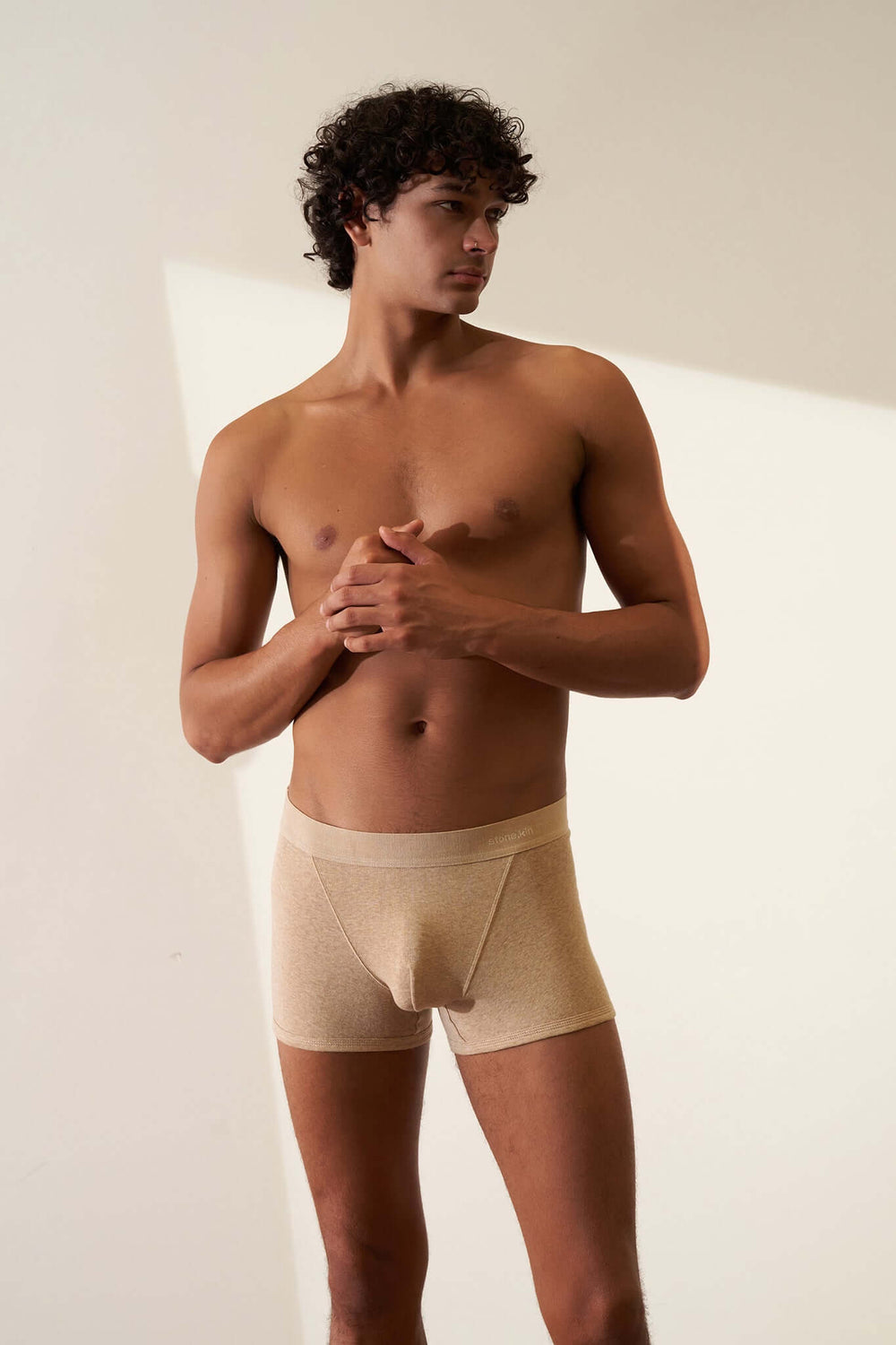 Boxer Brief in Organic Cotton Rib - Sand with Tar Cross