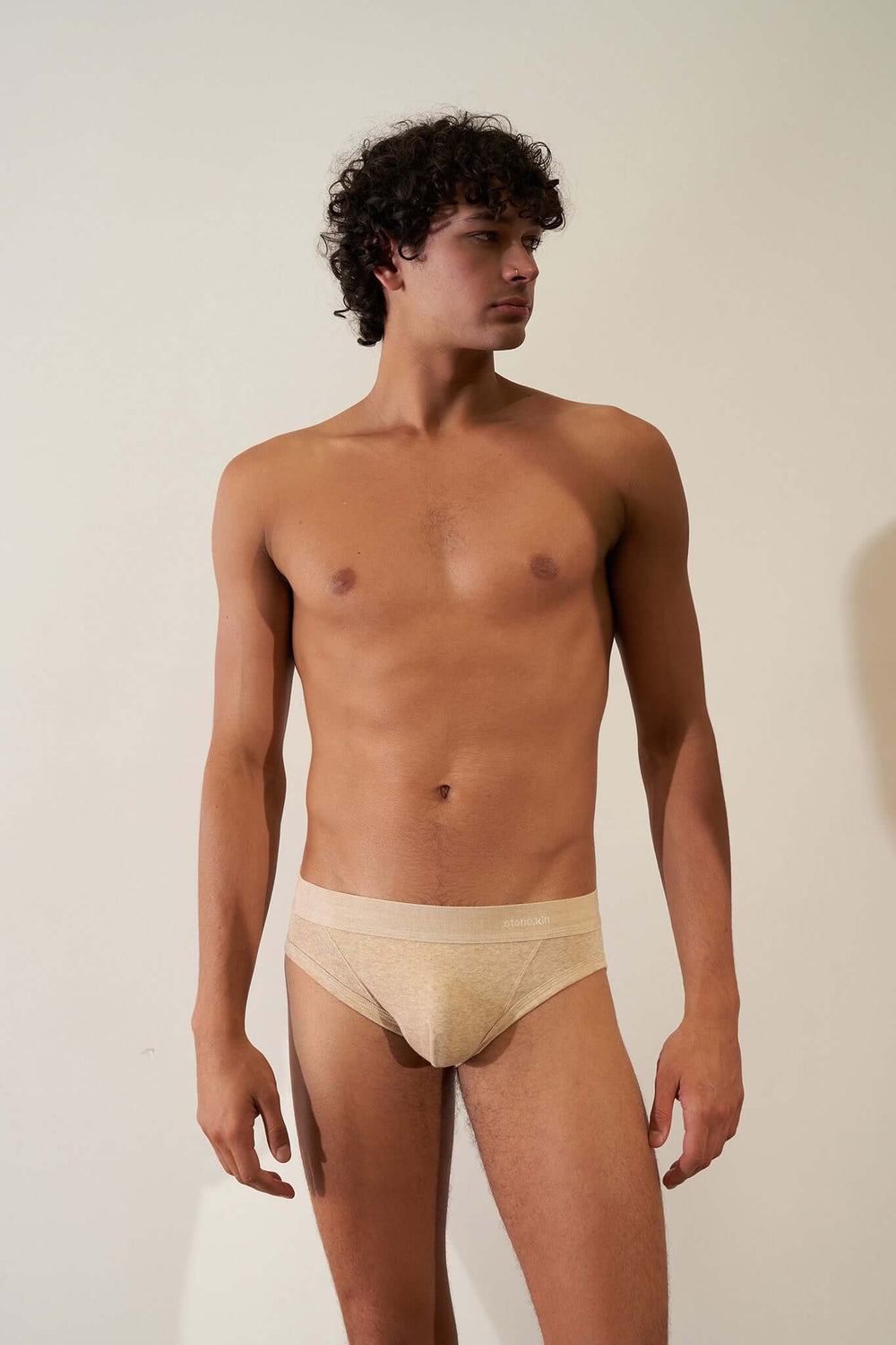 Organic Cotton Rib Men's Brief - Sand with Orange Cross