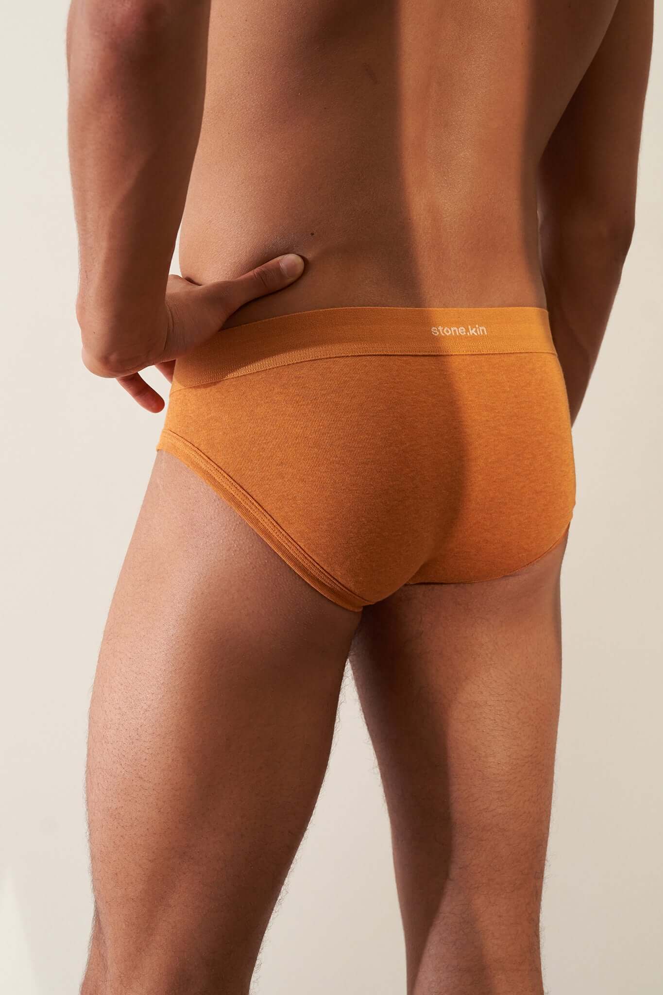 Men's Brief 3 Pack in Organic Cotton featuring a papaya color with a soft and comfortable fit.