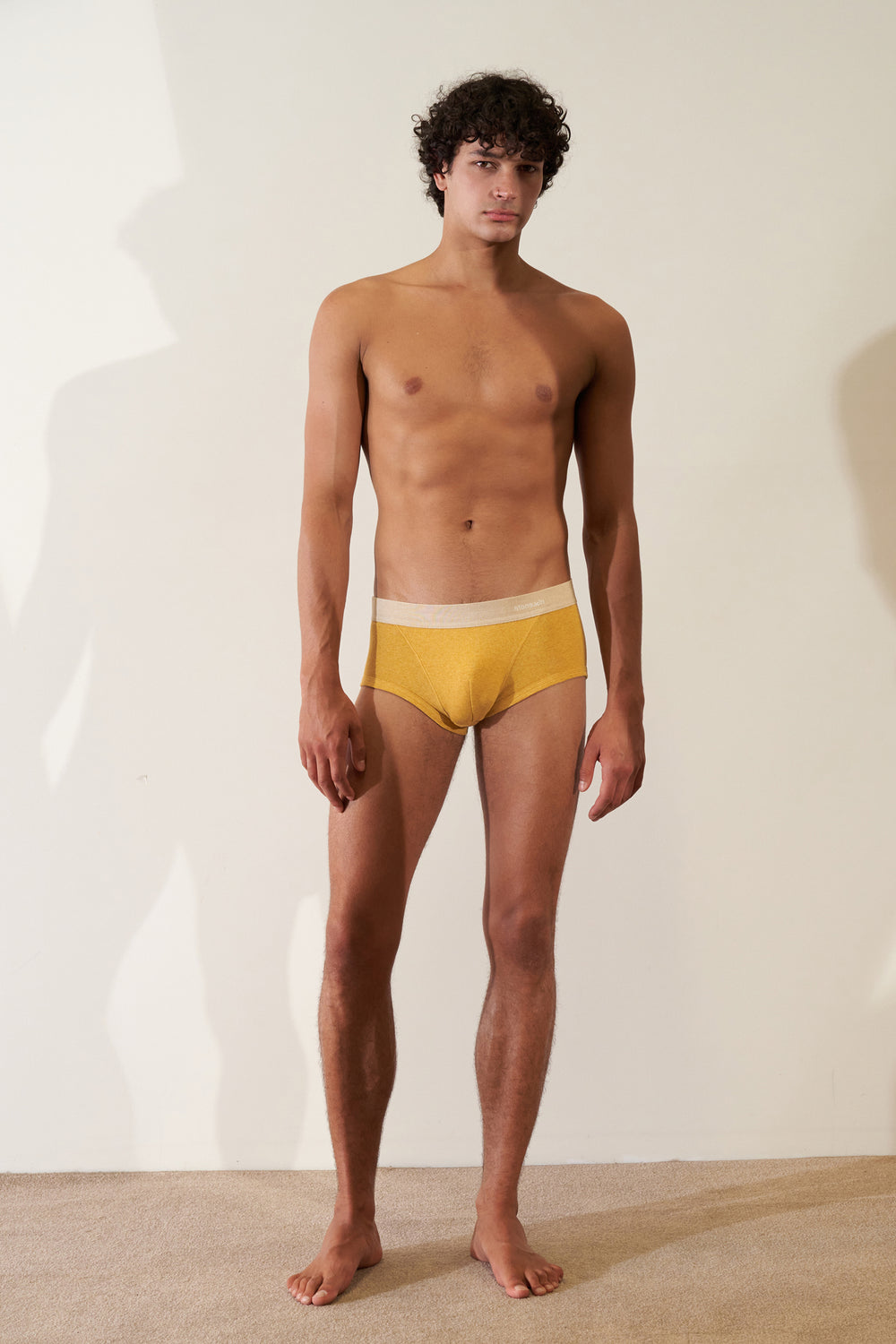 Boxer en coton bio côtelé - Moutarde / Sable