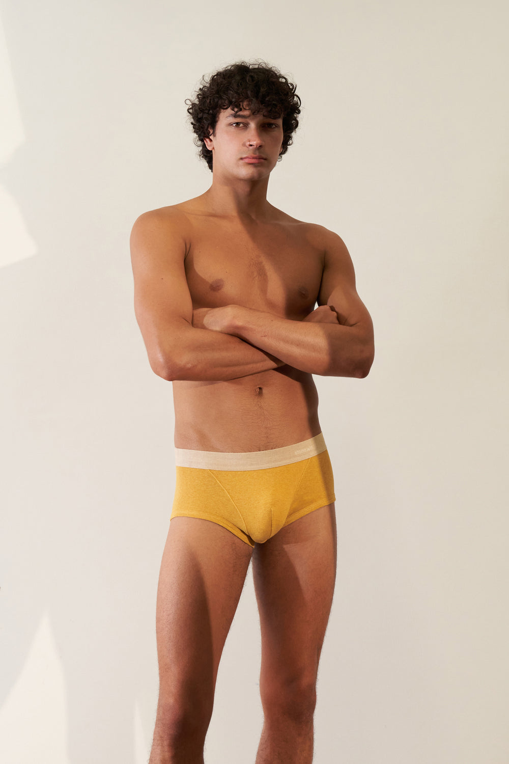 Boxer en coton bio côtelé - Moutarde / Sable