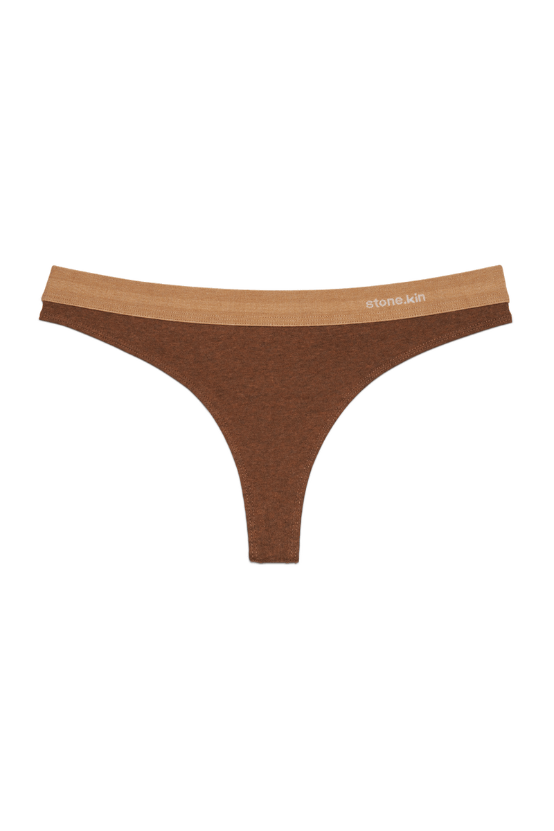 Thong in Organic Cotton Rib - Brown & Camel