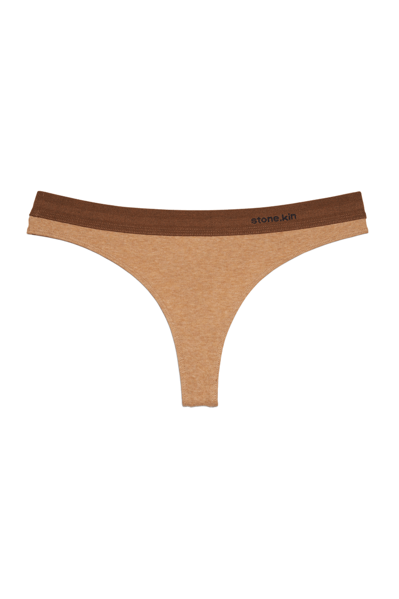 Thong in Organic Cotton Rib - Camel & Brown