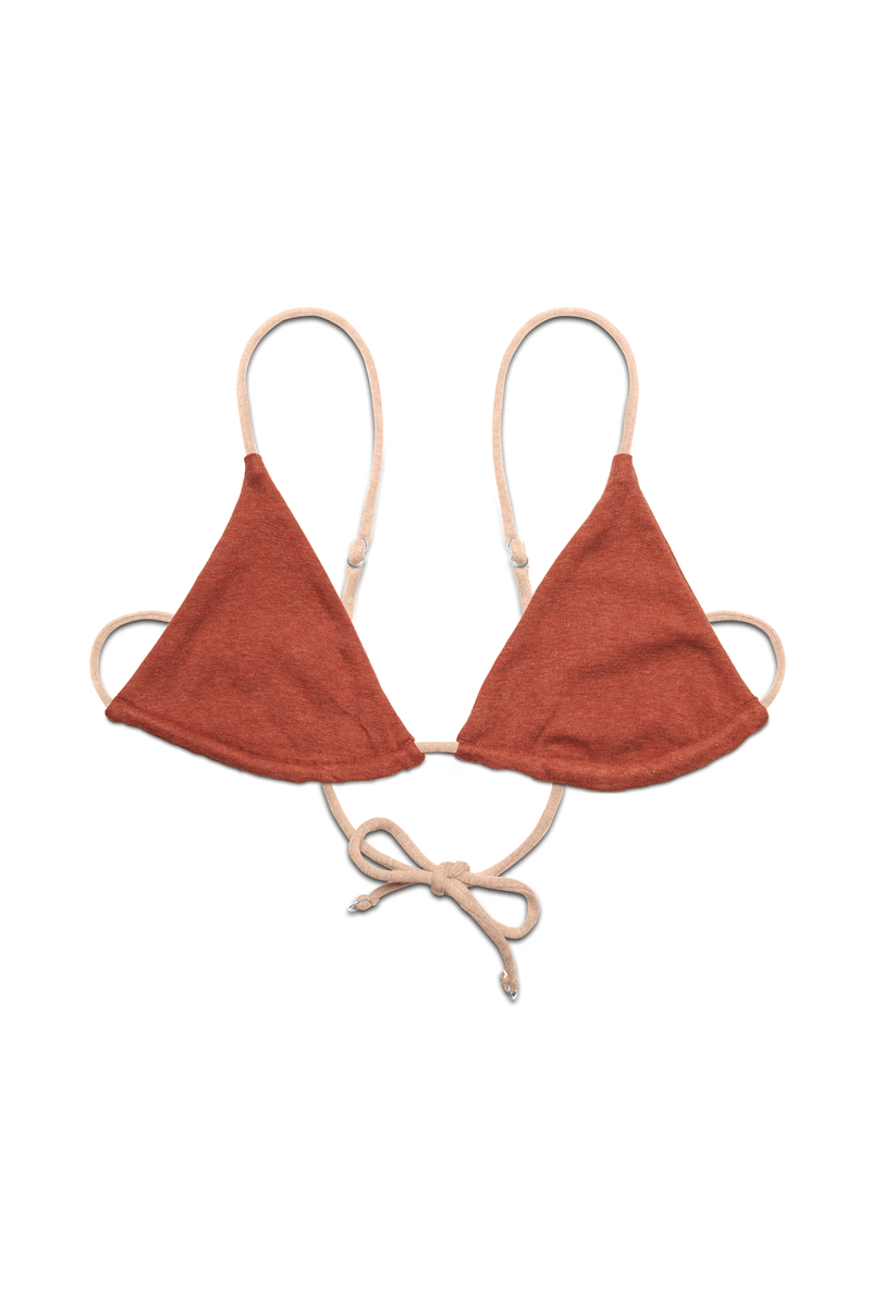 Brassière triangle en coton bio côtelé - Rouille / Nude