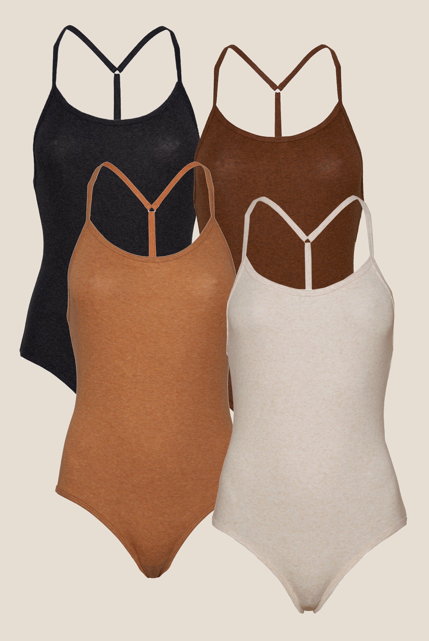 Bodysuit Earth 4 Pack in Organic Cotton Rib Tar, Brown, Sand, Bone