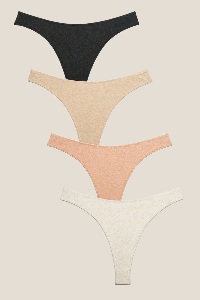 Hi~Thong Earth 4 Pack in Organic Cotton Rib - Tar, Nude, Sand & Bone