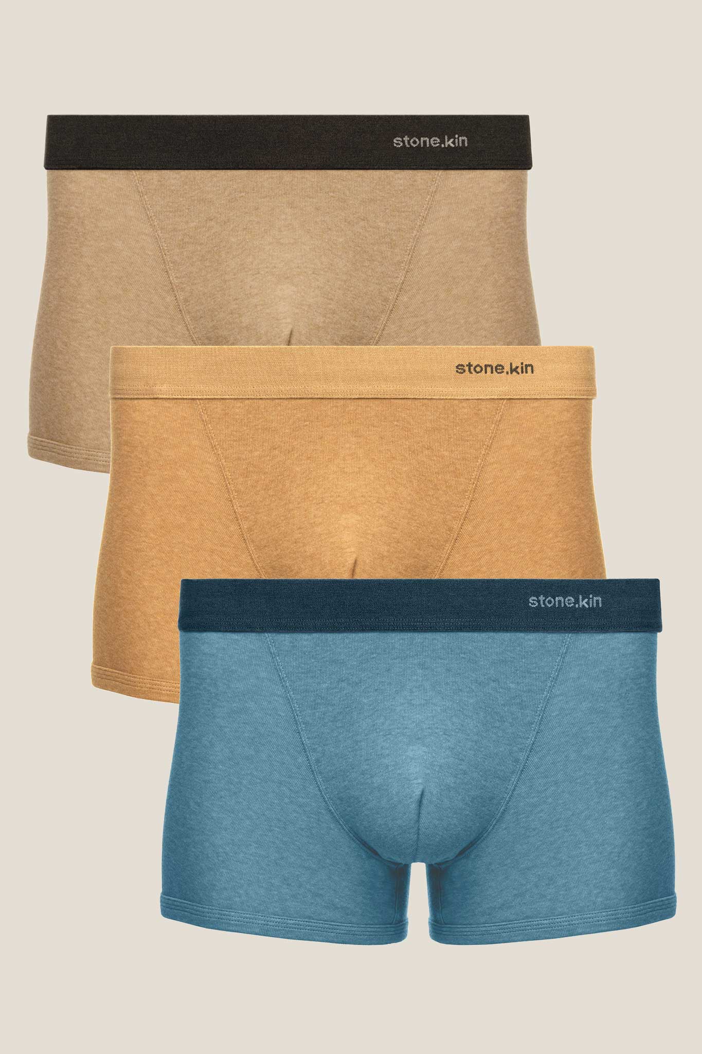 Boxer Briefs 3 Pack in Organic Cotton / Sand/Tar, Camel, Lake/Indigo
