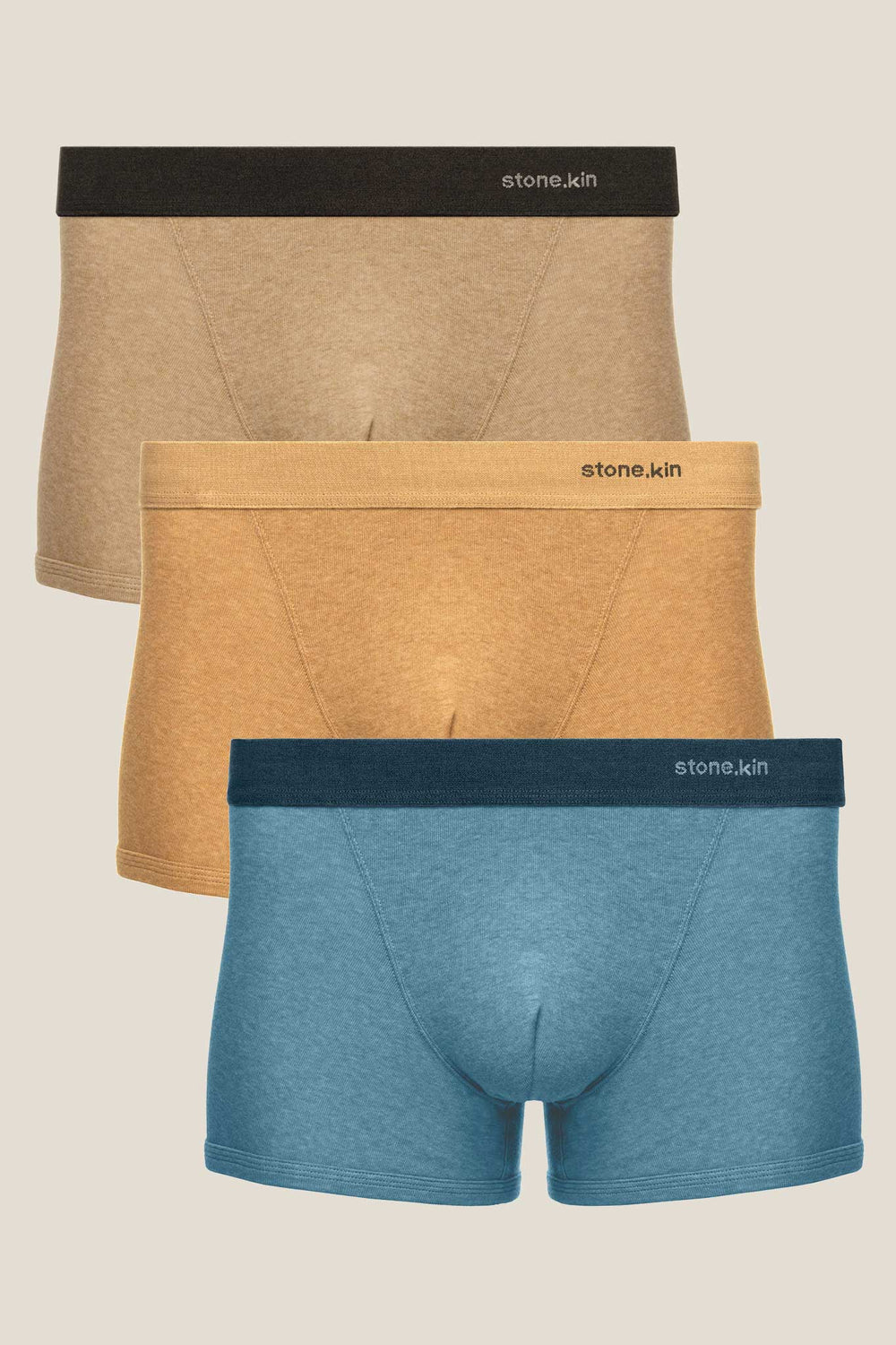 Boxer Briefs 3 Pack in Organic Cotton / Sand/Tar, Camel, Lake/Indigo