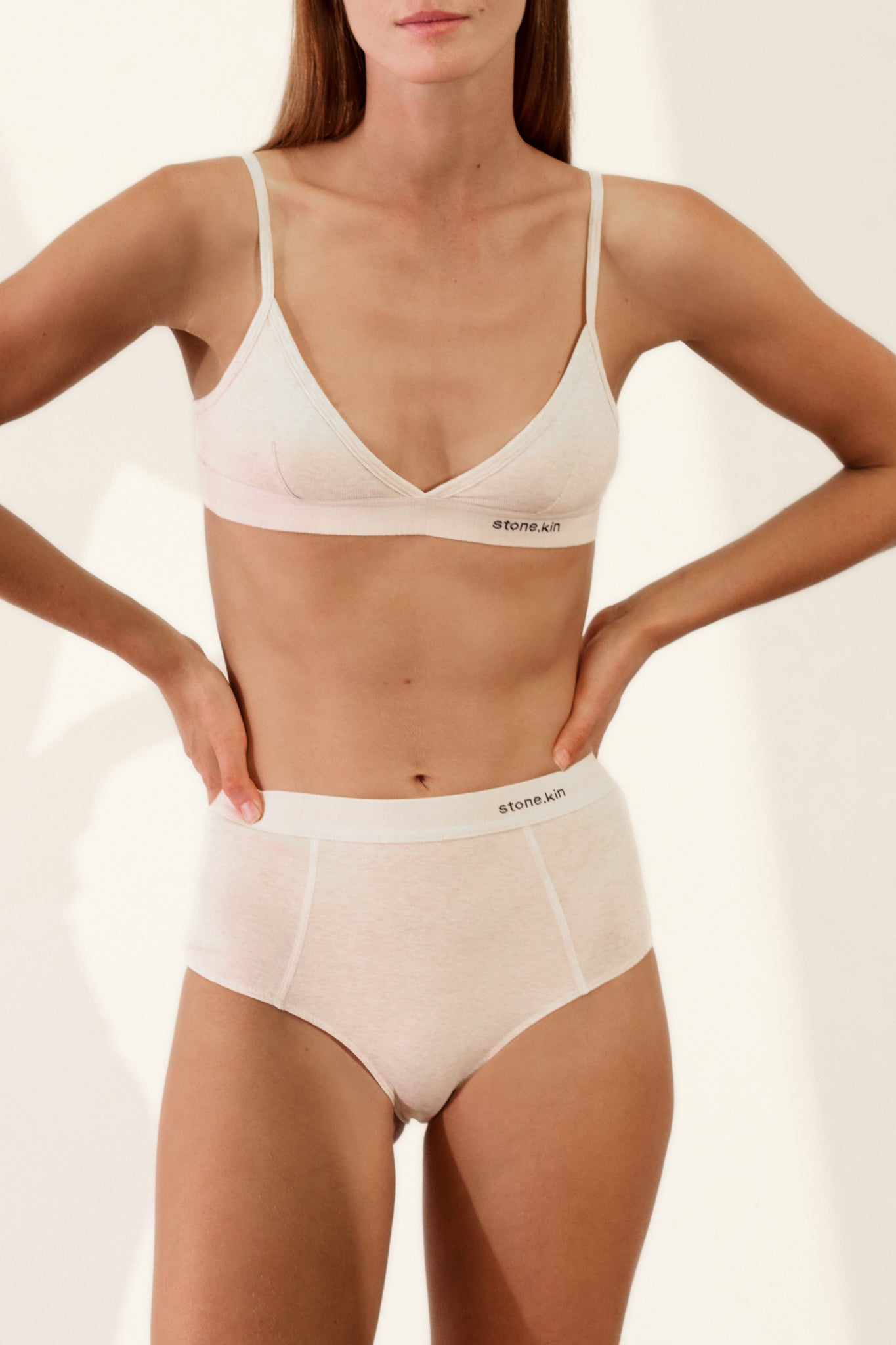 Scoop Back Bralette in Organic Cotton Rib - Bone